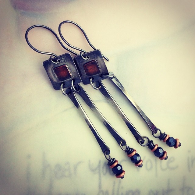 sterling earrings with copper accent