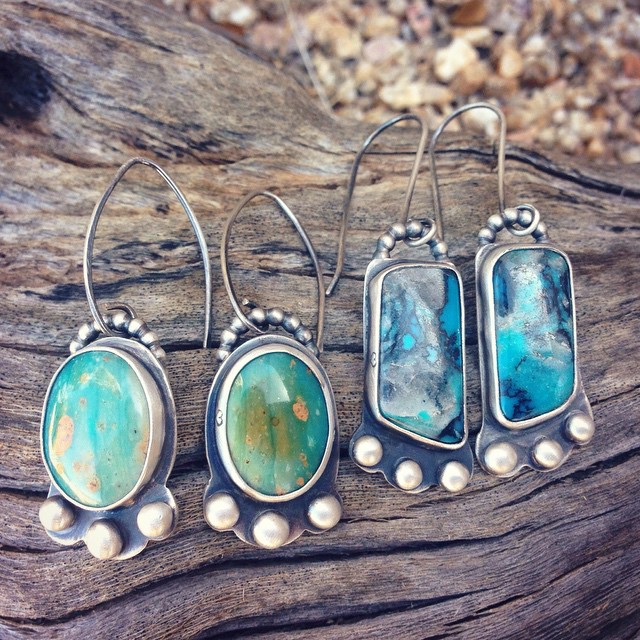 Peruvian opal earrings and Bisbee turquoise earrings