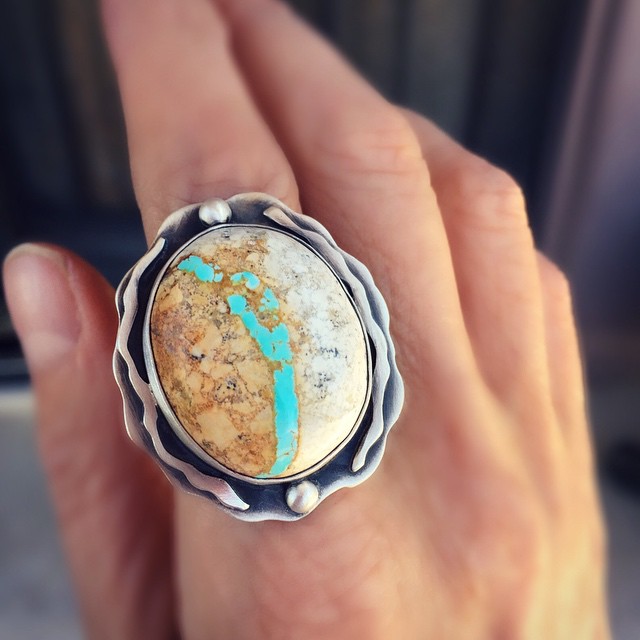 Handmade sterling silver ring with Royston turquoise