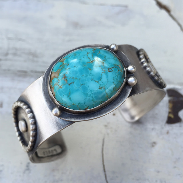 sterling silver cuff bracelet with Kingman turquoise