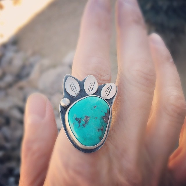 Handmade sterling silver ring with Bisbee turquoise
