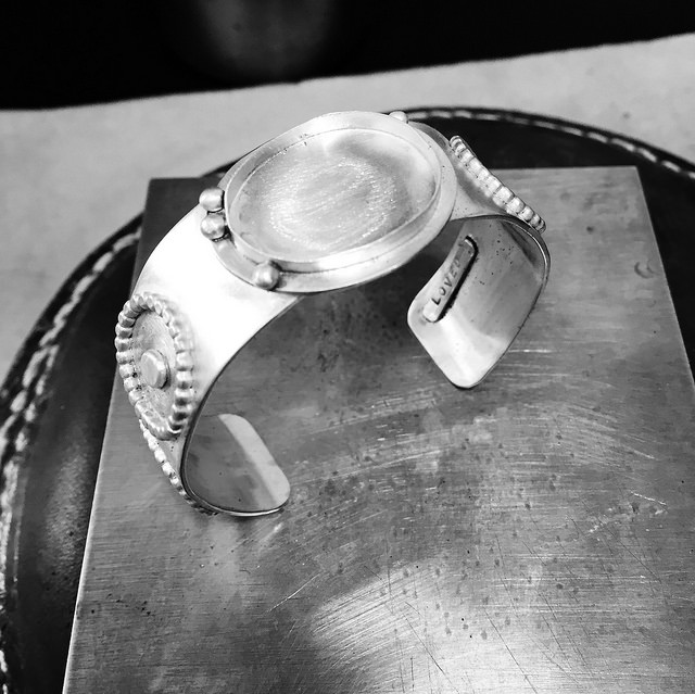 work in progress on sterling silver cuff bracelet