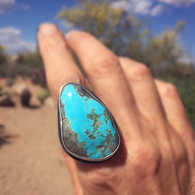 Sterling silver ring with genuine Kingman turquoise