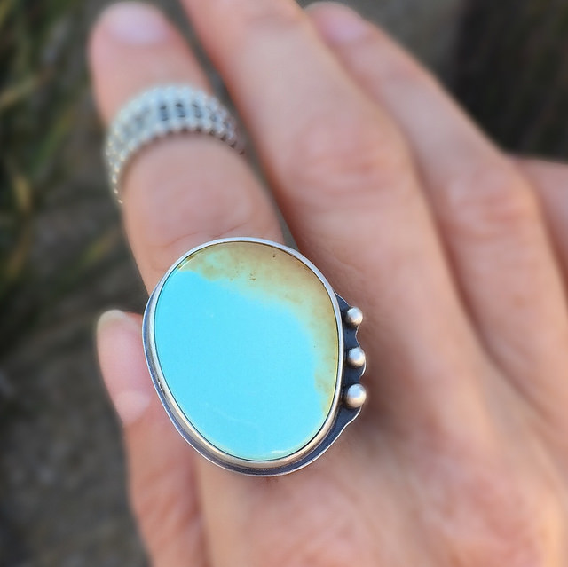 Personalized Nevada Boulder turquoise in sterling silver setting