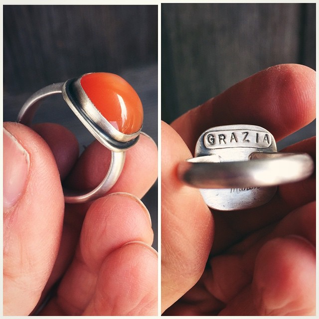 Custom Sterling silver ring with carnelian stone