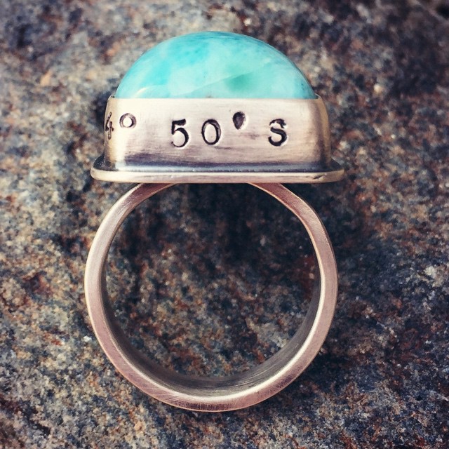 Personalized custom larimar gemstone ring