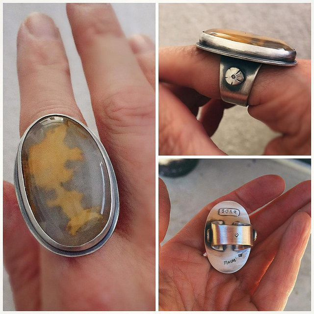 sterling silver ring with golden carnelian in chalcedony