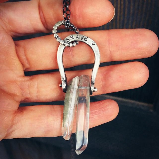 Quartz crystal necklace with Brave