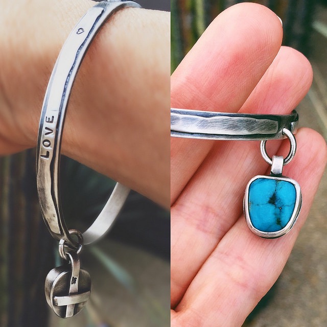 sterling silver bangle bracelet with Morenci turquoise