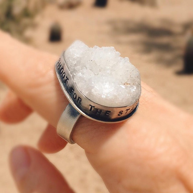 white druzy gemstone ring by sisters of the sun