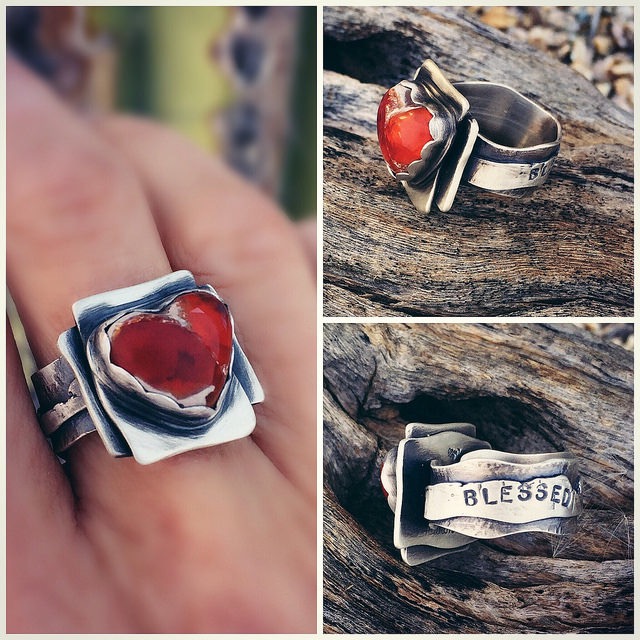 Mexican Fire Opal heart ring