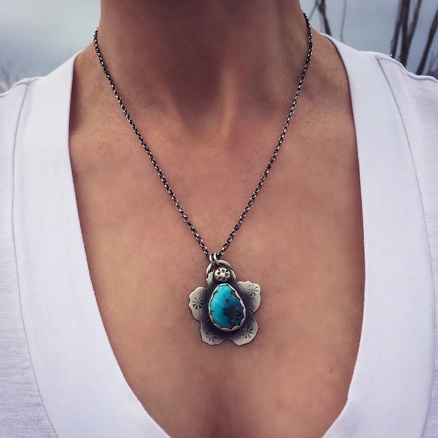 Charming and whimsical Nevada Blue turquoise necklace in sterling silver