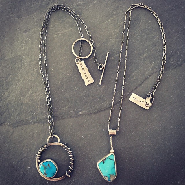 Morenci and Arizona Blue turquoise necklaces in sterling